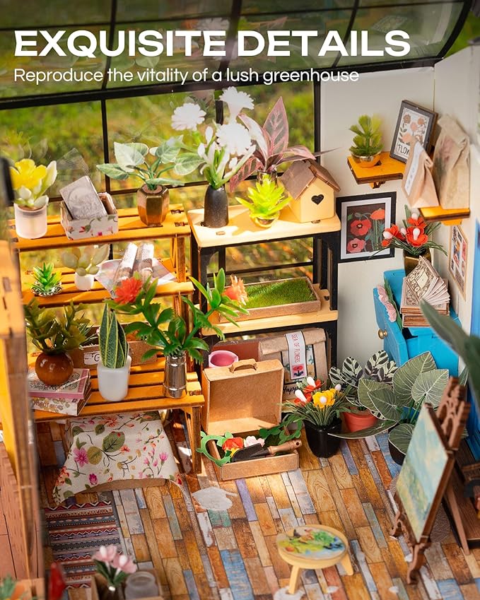Rolife DIY Miniature House Kit-Mini Diorama 1/18 Greenhouse Dollhouse Building Kit with LED, Crafts for Adults Christmas Birthday Gift for Women Adults Dad Mom Home Decor (Cathy's Flower House)