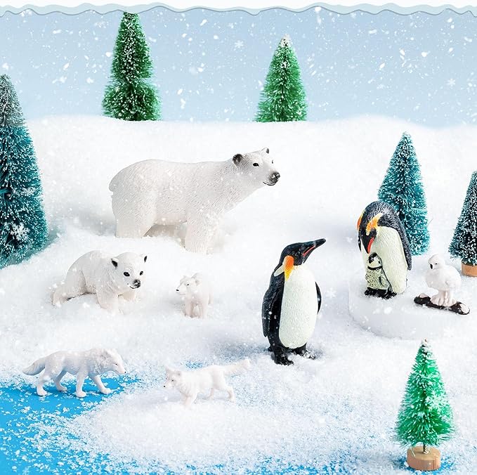 20 Pcs Arctic Animals Figurines Toy Sets Includes 10 Pcs Polar Animals Penguin Polar Bear Whale Miniature Antarctic Winter Toys Suitable for Children Teacher Class
