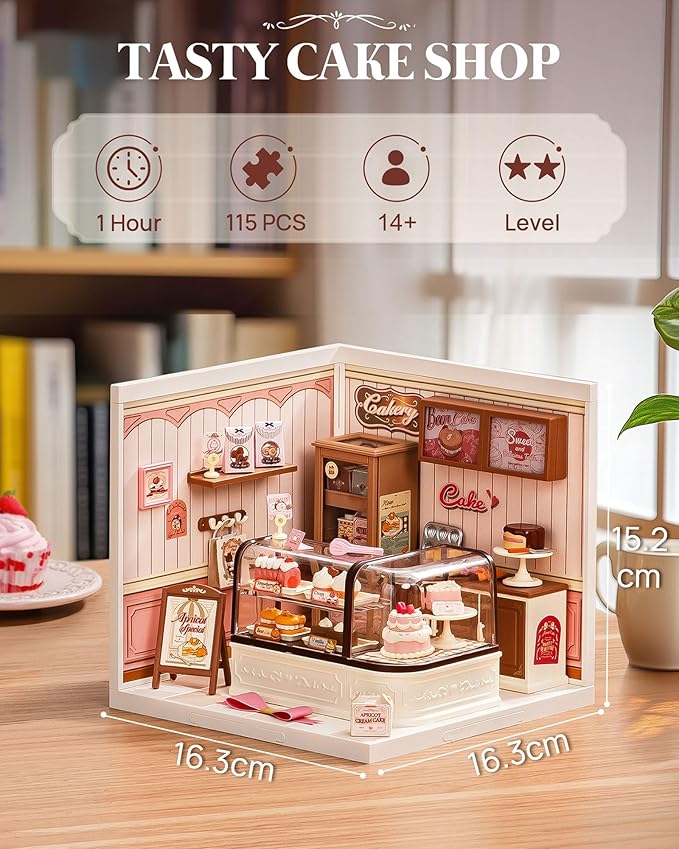 Rolife Super Creator DIY Miniature Plastic House Building Set Playset with LED, Suitable for Mini Figures Construction Toys Diorama Kit Gifts for Adults (Tasty Cake Shop)