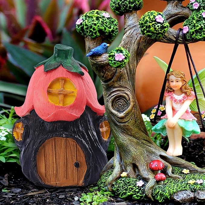 POPKER 4Pcs Miniature Fairy Garden House, Mini Mushroom Cottage House, Fairy Accessories for Micro Landscape, Garden, Yard, Patio, Outdoor, Decorations, Gifts