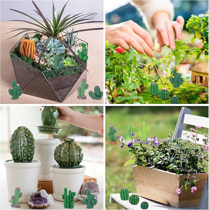 BENOSPACE 48Pcs Mini Cactus Figurines Miniature Artificial Green Cacti Statue Resin Succulent Plant for DIY Fairy Garden Plant Pot Bonsai Craft Accessories Cake Topper Micro Landscape Decors