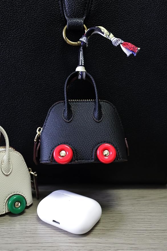 Buyborgood Women's 2 PCS Mini Tote Bag Charms Keychain Pouch Small Coin Purse Wallet, Black+White