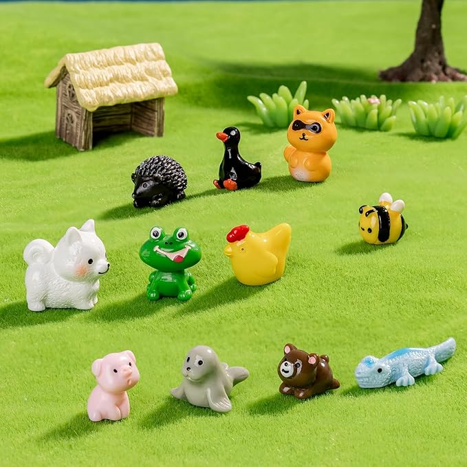 60Pcs Mini Resin Animal 60 Styles Tiny Resin Animals Miniature Little Small Animal Figures Bulk for Fairy Garden Miniature Dollhouse Micro Landscape Aquarium Decorations DIY Crafts