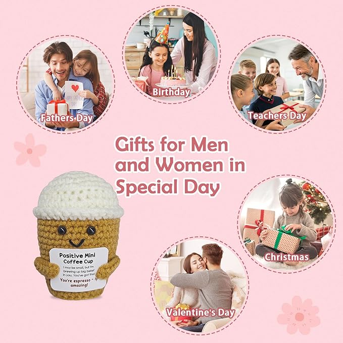 Funny Crochet Coffe Themed Gift - Unique Coffee Gifts for Women and Coffee Lover Gifts for Men,Valentine's Day Gift Idea with Emotional Support Coffe Mug,Office Desk Decor for Cofe Enthusiasts