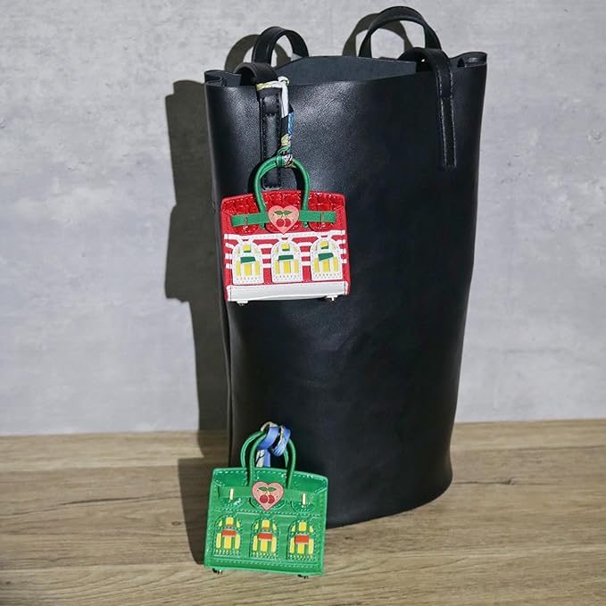 Buyborgood Women's 2 PCS Mini Tote Bag Charms Keychain Pouch Small Coin Purse Wallet (Red + Green)