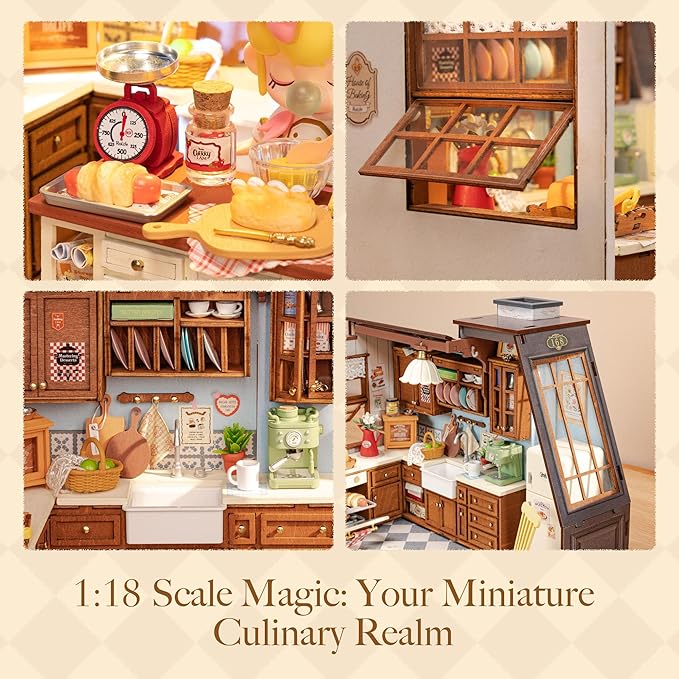 Rolife DIY Miniature House Kit for Adults, Mini Wooden Dollhouse Kit, Tiny House Diorama Building Kits-Birthday Christmas Craft Hobbies Gift for Teens Kids (Baking Kitchen)