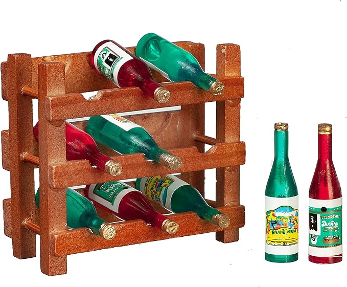 Melody Jane Dolls Houses Dollhouse 9 Bottle Wooden Wine Rack Miniature Bar Bistro Kitchen Accessory