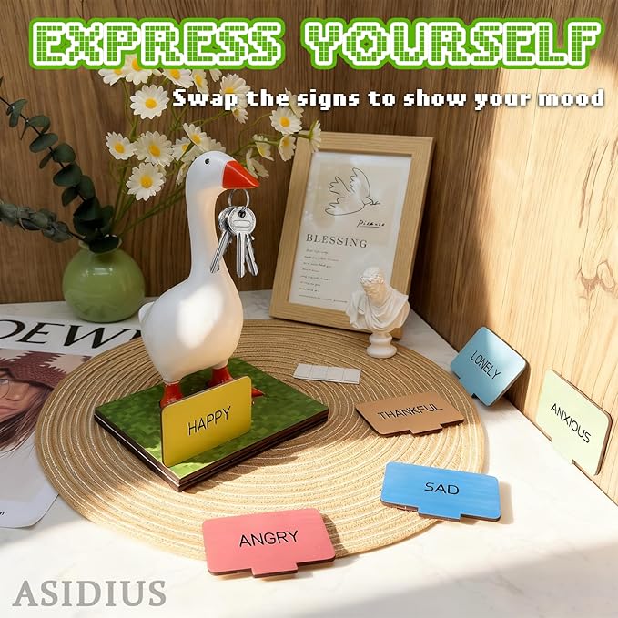 Desk Goose Accessories with 1 Pixel Base & 6 Mood Signs, Funny Desk Decor for Women & Children, Cute Goose Stuff for Christmas Gifts (Accessories Only)