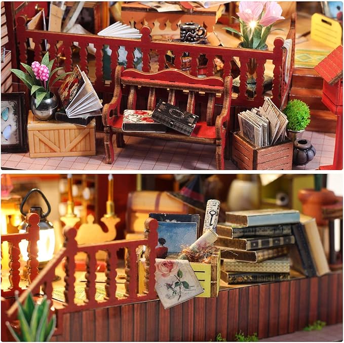 DIY Miniature House Kit, Dollhouse Kit with Music and LED Light, Mini House Building Kits for for Adult to Building, Christmas Home Decorations Gifts for Family and Friends, Bookhouse