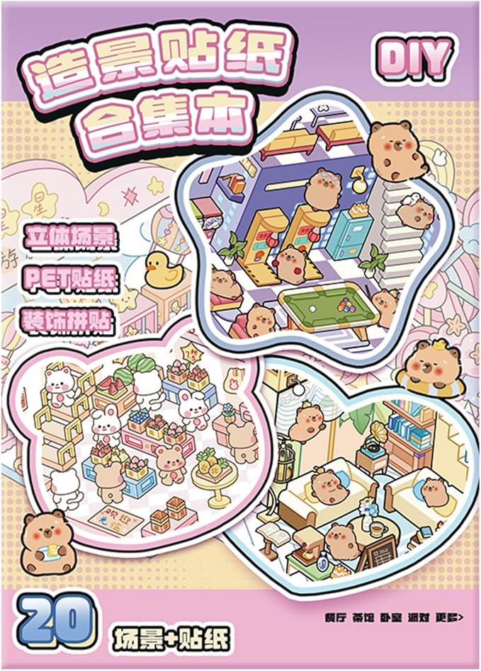 DIY 20 Sets 3D Sticker Scene Book - Stickers for Kids - Reusable Stickers - Improve Children's Imagination and Creativity - Enhance Parent-Child Relationship - Birthday Gift. (White)