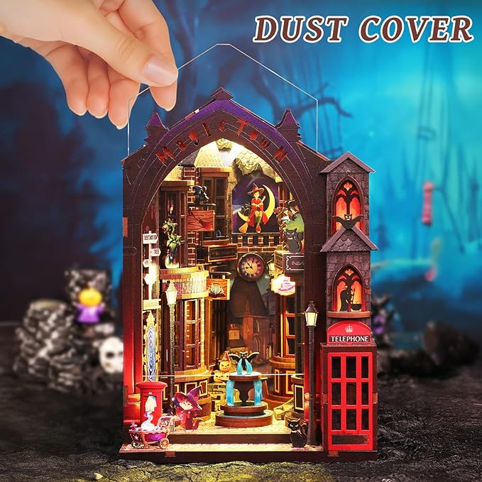 Book Nook Kits for Adults, Magic Alley DIY Book Nook Kit, 3D booknook Craft Kits Bookshelf Insert with Sensor LED Light, Creative Craft Gift for Adults & Teens