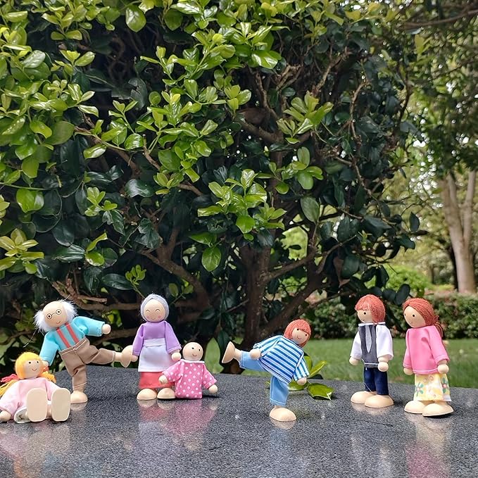 12 Pieces Wooden Dollhouse Family Set with Dog Cat Mini People Figures Dollhouse Dolls Wooden Doll Family Pretend Play Figures Accessories for Pretend Dollhouse(Style 2)
