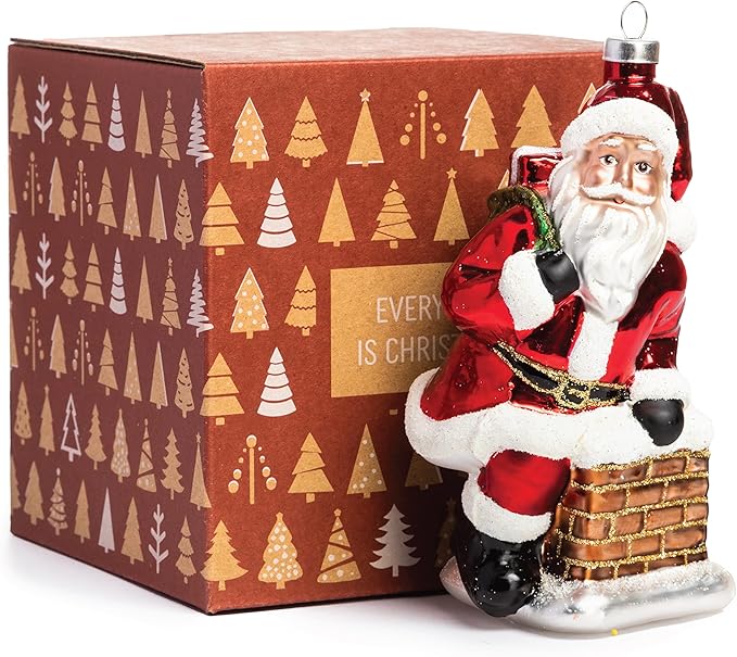 Every Day is Christmas Glass Blown Ornaments Cute Hand Made Figurines Tree Decoration, Chimney Santa