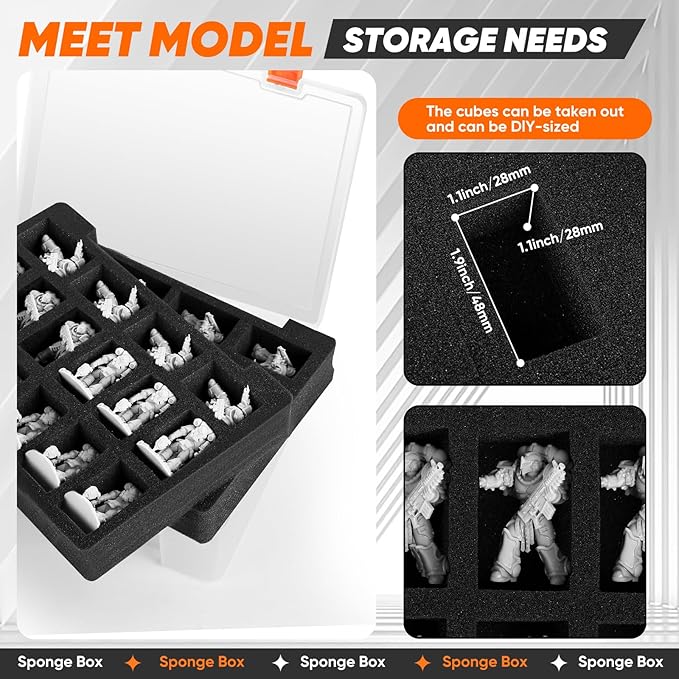 Miniature Storage Carrying Figure Case - 32 Slot Figurine Minature Carrying Case with 2 Foam Layer for Miniatures Compatible with 40k, DND & More (Transparent)