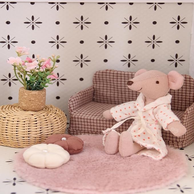 Funky Mini House Miniature Dollhouse Rug - 3 PCS 1:12 Scale Mini Soft Plush Carpet Dollhouse Accessories Ideal for Dollhouse Bedroom/Living Room Decor & DIY Craft Projects (Pink)
