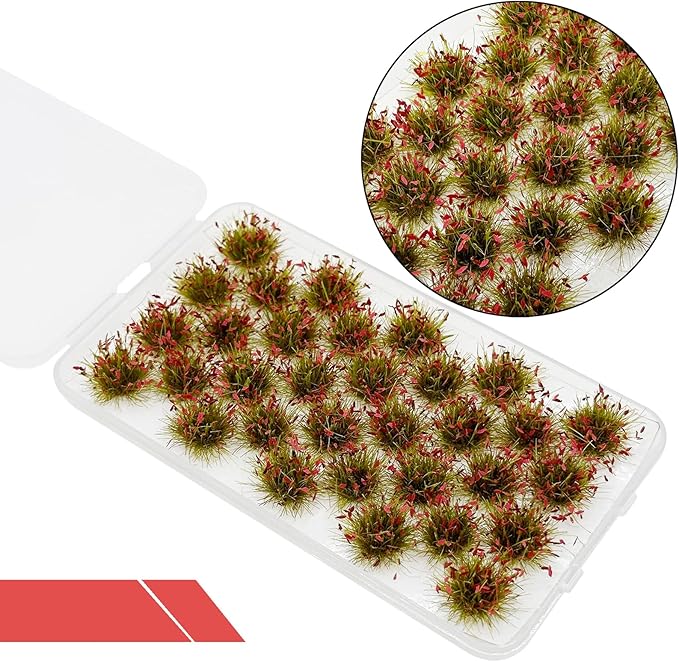 Cayway Miniature Grass Cluster, Static Tuft Model Vegetation Groups for DIY Train Landscape Railroad Scenery, Flower (Green and Red)