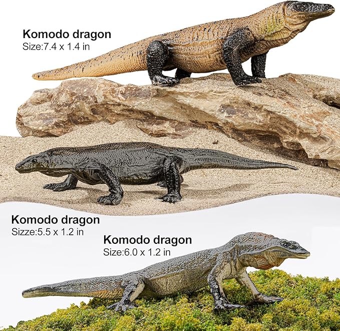 4PCS Komodo Dragon Lizard Animal Figurines Toys,Realistic Plastic Lizard Toys Realistic Reptile Figures, Educational Toy for Boys,Girls, and Kids