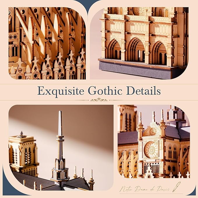 Rowood 3D Puzzles for Adults,Wooden Architecture DIY Model Kit Building Set for Adults, Notre-Dame de Paris Cathedral and Castle Collection,Birthday for Women Friends