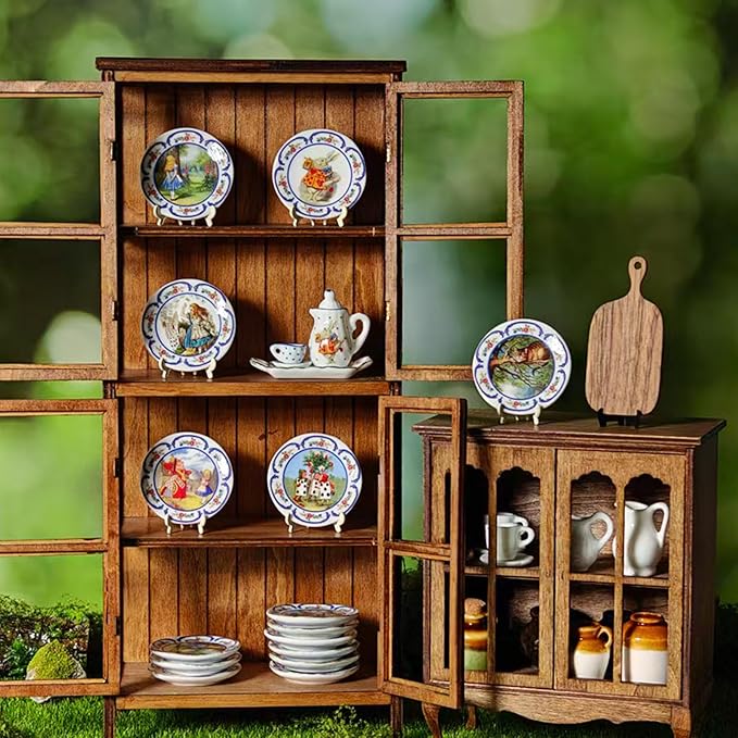 6PCS Handcrafted Miniature Ceramic Plates in 1:12 or 1:6 Scale, Vintage Porcelain Playhouse Dishes (Alice, 4CM)