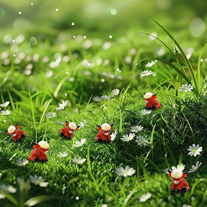 50 Pcs Mini Highland Cow Figurines for Fairy Gardens,Miniature Landscapes, Micro Landscape be Used for Various DIY Projects and Decorative