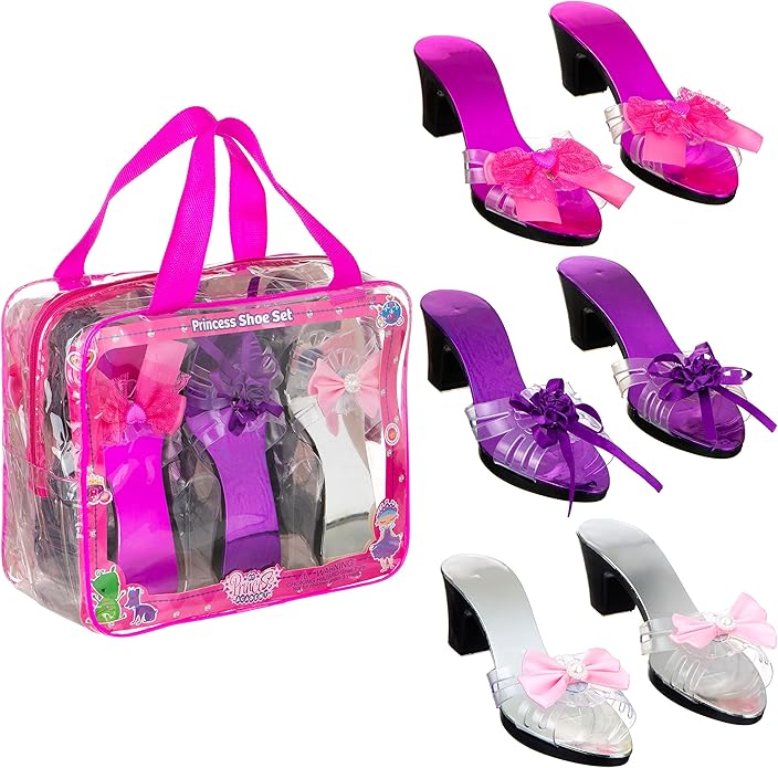 3 Pack Dress Up Kids Royalty Heels - Pretend Play High Heels for Kids, Princess Play Dress Shoes - Toddler Size 7-10