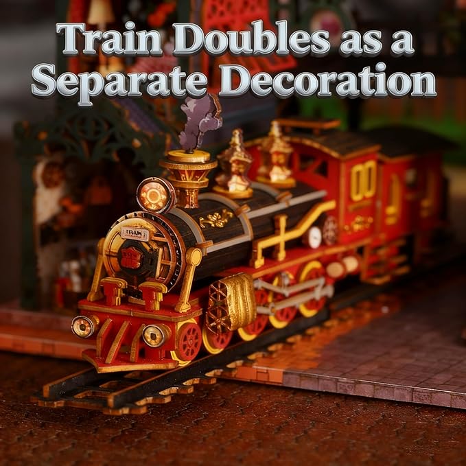DIY Miniature Dollhouse Kit, Tiny House Kits with Furnitures, Mini House Making Kit to Build for Adults, Hobby Craft Gift for Christmas Day, Train Station