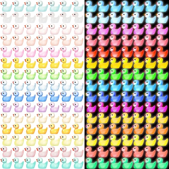 225PCS Mini Ducks Glow in The Dark Tiny Ducks Luminous Resin to Hide and Seek Pranks Micro Garden Landscape Aquarium DIY Decoration Craft (15 Colors)