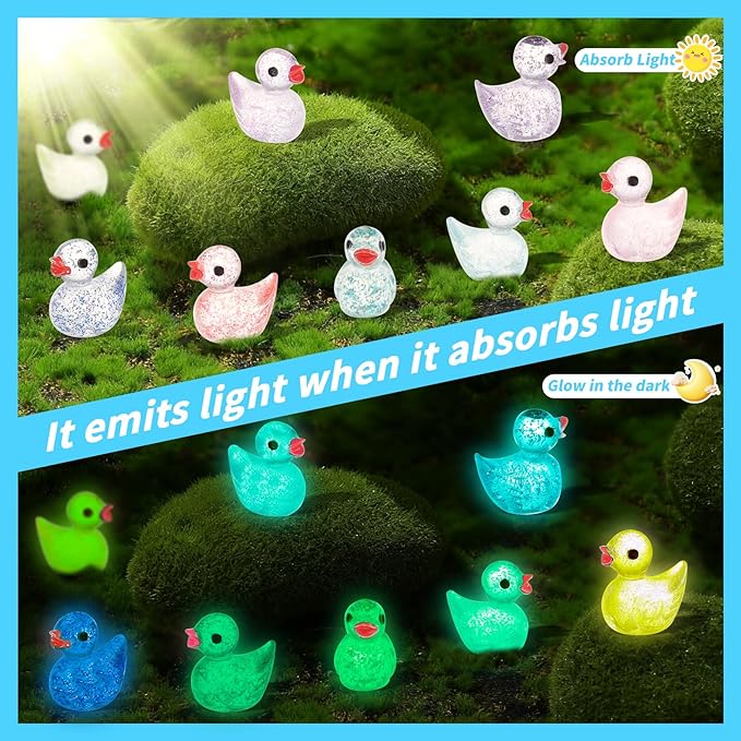 240Pcs Mini Resin Ducks Bulk, Luminous Tiny Duck Figurines for Miniature Dollhouse Decor, Fairy Garden, Aquarium Landscape, DIY Crafts, Party Favors, Hide & Seek Game, Classroom Activities