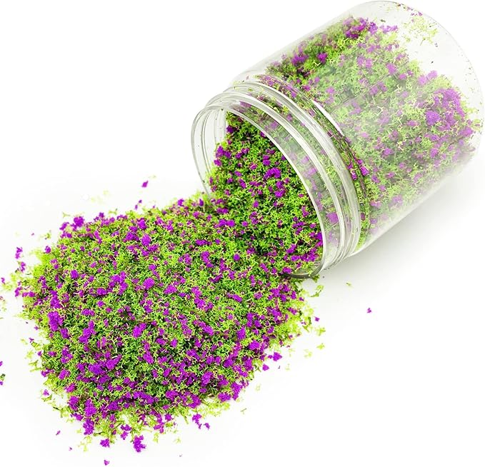 PrettyLife Miniature Flower Grass Cluster Tufts Material Colorful for DIY Mini Dollhouse Fairy Garden Tree Railway Simulated Static Scenery Micro Landscape Model (Purple)