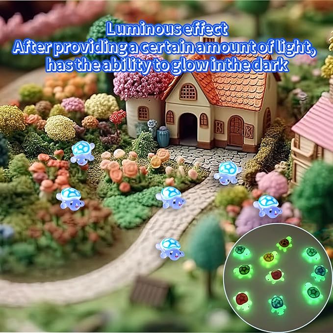 50pcs Luminous Mini Resin Turtles, Resin Animals, Mini Turtles, Marine Craft Decoration, Suitable for Decoration of Gardens, Parties, Miniature Landscapes (Blue)