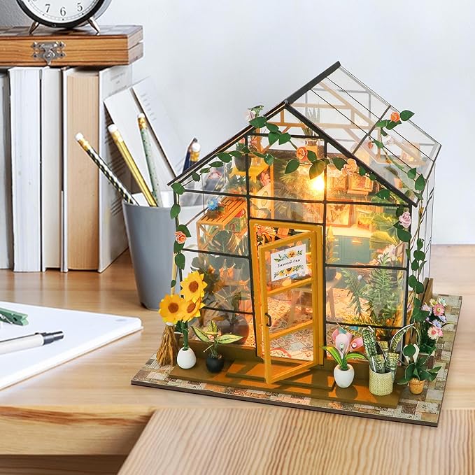 GuDoQi DIY Miniature Dollhouse Kit, Tiny House kit with Furniture, Miniature House Kit 1:24 Scale, Handmade Gift for Birthday Easter Day, Sunshine Flower House
