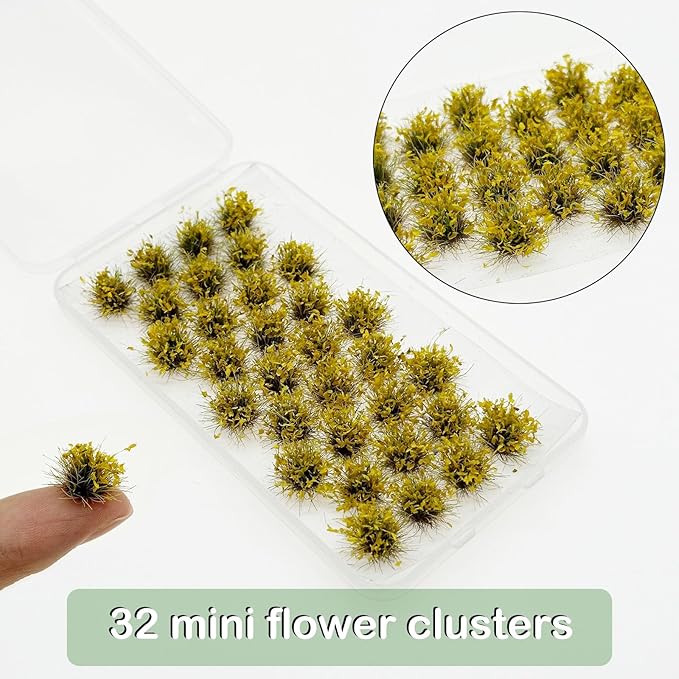 Woohome Static Grass Tufts Flower Cluster Vegetation Groups Miniature Flower Clusters for Terrain Railway Scenery Table Landscape, Yellow