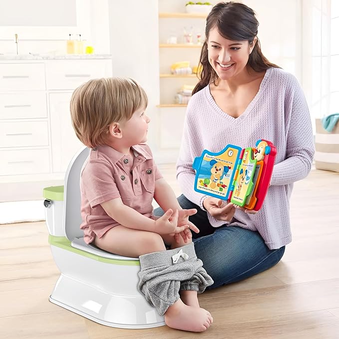 CheerTry 2-in-1 Toddler Potty Training Toilet - Larger Potty Chair & Detachable Training Seat for Boys & Girls Ages 1-3 with Flushing Sound, Wipes Storage, Toilet Paper Holder - Green