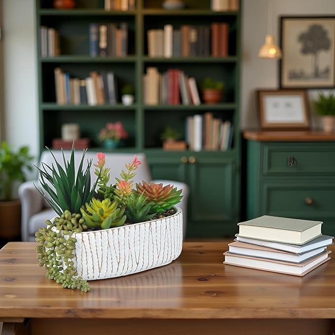 Hisow Fake House Plants Artificial - 8.7" Assorted Faux Succulents in Pots for Office Desk Decor and Bathroom Plants Decor - Small Shelf Decor and Cute Fake Plants for Room Kitchen