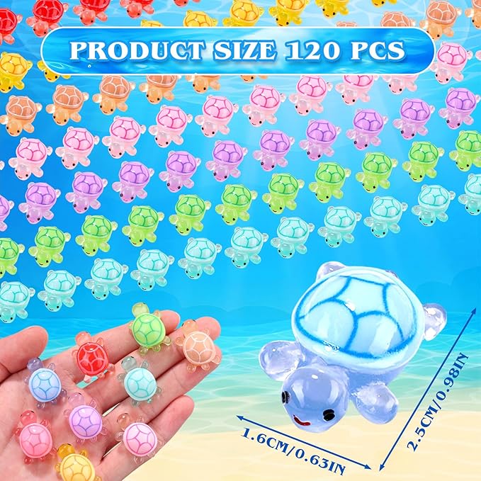 120pcs Luminous Mini Resin Turtles 9 Colors Glow in The Dark Tiny Sea Turtle Figures to Hide Small Plastic Ocean Animal for Micro Landscape Fairy Garden DIY Miniature Dollhouse Home Decor Party Favers