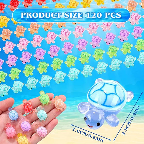 120pcs Luminous Mini Resin Turtles 9 Colors Glow in The Dark Tiny Sea Turtle Figures to Hide Small Plastic Ocean Animal for Micro Landscape Fairy Garden DIY Miniature Dollhouse Home Decor Party Favers