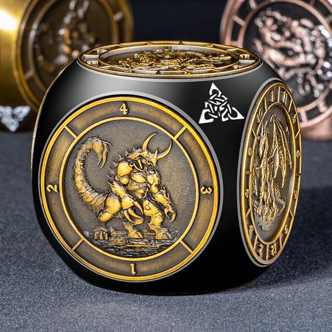 7 in 1 Unique Spinner DND Dice Set D&D, Metal Cube D and D Dice with Gift Box, Dungeons Dragons Role Playing Dice, Black Gold