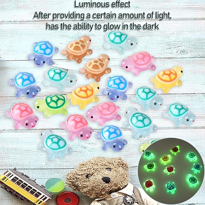 70PCS Luminous Mini Resin Turtles, Resin Animals, Mini Turtles, Marine Craft Decoration, Suitable for Decoration of Gardens, Parties, Miniature Landscapes (10 Colors)