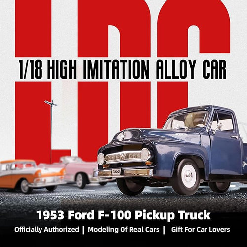 1953 Ford F-100 Pickup Truck 1/18 Scale Die-Cast Metal Model Alloy Collection Cars with Display Case, with Opening Doors, for Kids Men and Teens Dad 14+ Year