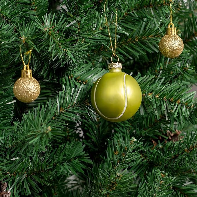 2.36” Christmas Tennis Ball Glass Blown Ornament, 2025 Hand-Painted Small Mini Sports Ball Decoration for Boys and Girls, Xmas Tree Holiday Decor Kids Themed Party Gifts