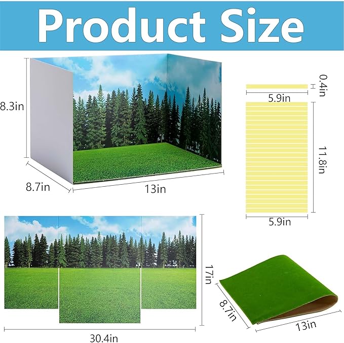 codree 4 Pcs Jungle Style Diorama Box and Fake Grass Decor, Rainforest Diorama Supplies Project Box Set, Cardboard Diorama Kit & Artificial Grass with Double Sided Tapes for DIY Crafts Toys Dollhouse