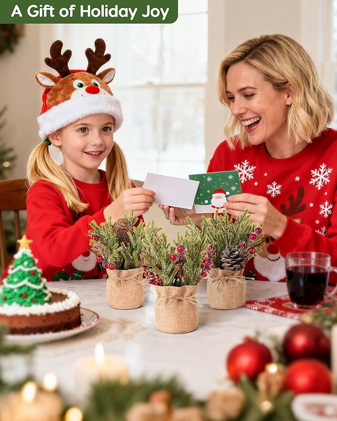 Velener Artificial Christmas Flowers for Outdoor-3 Pcs Faux Pine Branches with Red Berries & Pinecones, Fake Christmas Greenery Stems with Burlap Bag Vase, Winter Norfolk Pine Branches for Indoor