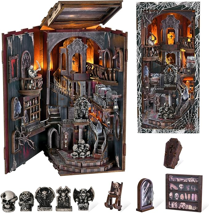 Book Nook Kit - DIY Miniature Dollhouse Kit, Tiny Booknook House Bookshelf 3D Wooden Puzzle for Adults, Gifts for Family (Haunting Relics)
