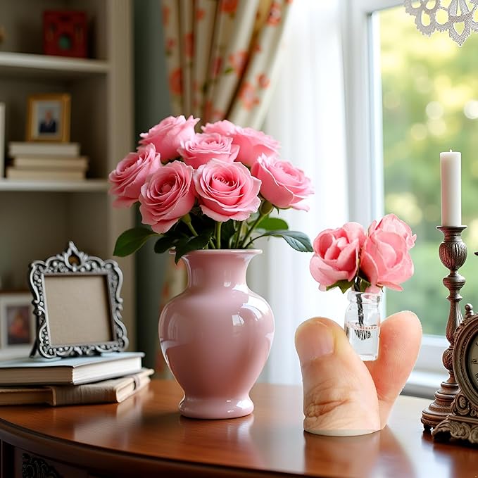 Miniature Glass Vase Set, Dollhouse Accessories, 1:12 and 1:8 Scale, Colorful Flower Bottle Decoration (Pink)