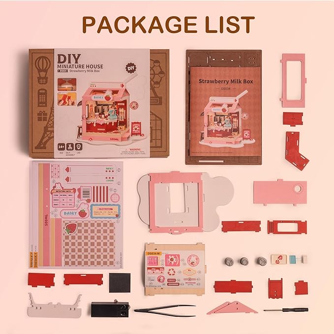DIY Mini House Building Miniature Kit Milkbox, Miniverse Lifestyle Bookshelf Decoration, Cute Craft Kits for Women or Girls 14+, Kawaii Gifts Hobbies for Crafters (Strawberry Milkbox)
