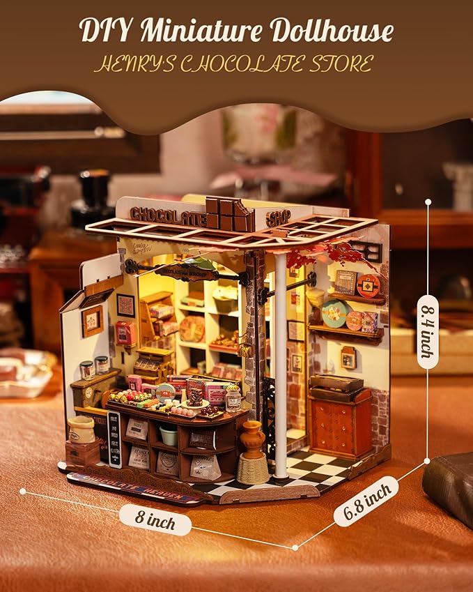 Rolife DIY Miniature House Kit Henry's Chocolate Shop, Tiny House Book Nook for Bookshelf Decor, 3D Puzzles Model Building Kits for Teens, Birthday Gifts/Craft Kits for Girls Boys (Henry's Chocolate)