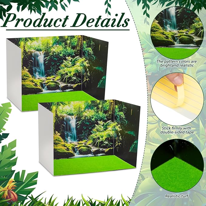 AmazingSpark 2 Set Rainforest Style Diorama Box and Fake Grass Decor, Rainforest Diorama Project Supplies Set, Cardboard Display Case Kit & Artificial Grass with Double Sided Tapes for DIY Crafts