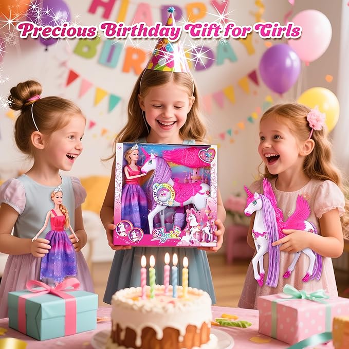 Baljinder Magic Unicorn & Princess Doll, Light-Up Unicorn Toys for Girls 3-6, Christmas Birthday Gifts for Kids Girls Aged 3 4 5 6 7 8