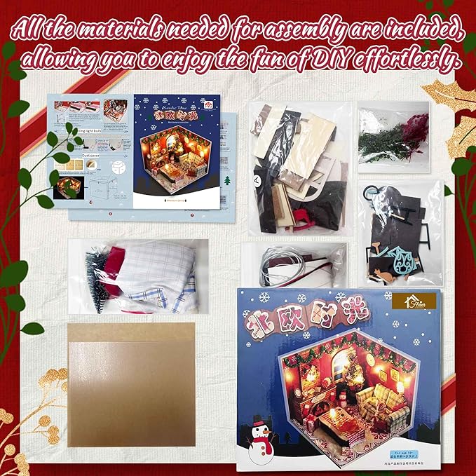 Flever Dollhouse Miniature DIY House Kit Creative Room with Furniture and Glass Cover for Romantic Artwork Gift(Christmas Eve)