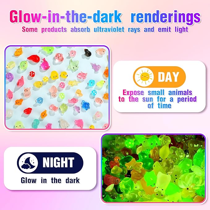 220 Pcs Mini Resin Animals, 220 Styles Variety Tiny Animals Figures Miniature Glow in The Dark, Little Small Animal Figurines Bulk for Garden Landscape Accessories Hide Crafts Decor Aquarium